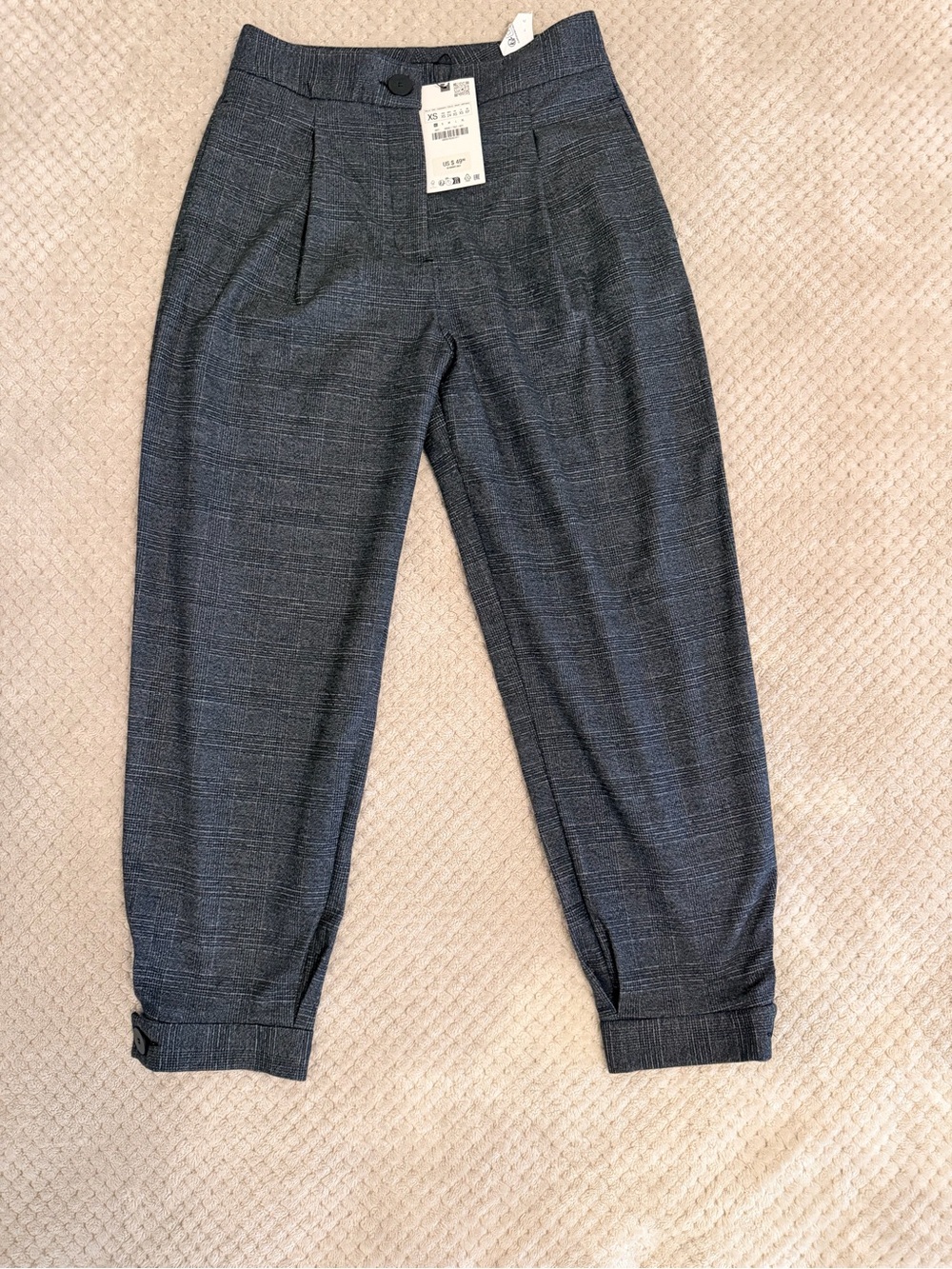 Zara Blue Gray Glen Plaid Cropped Trousers